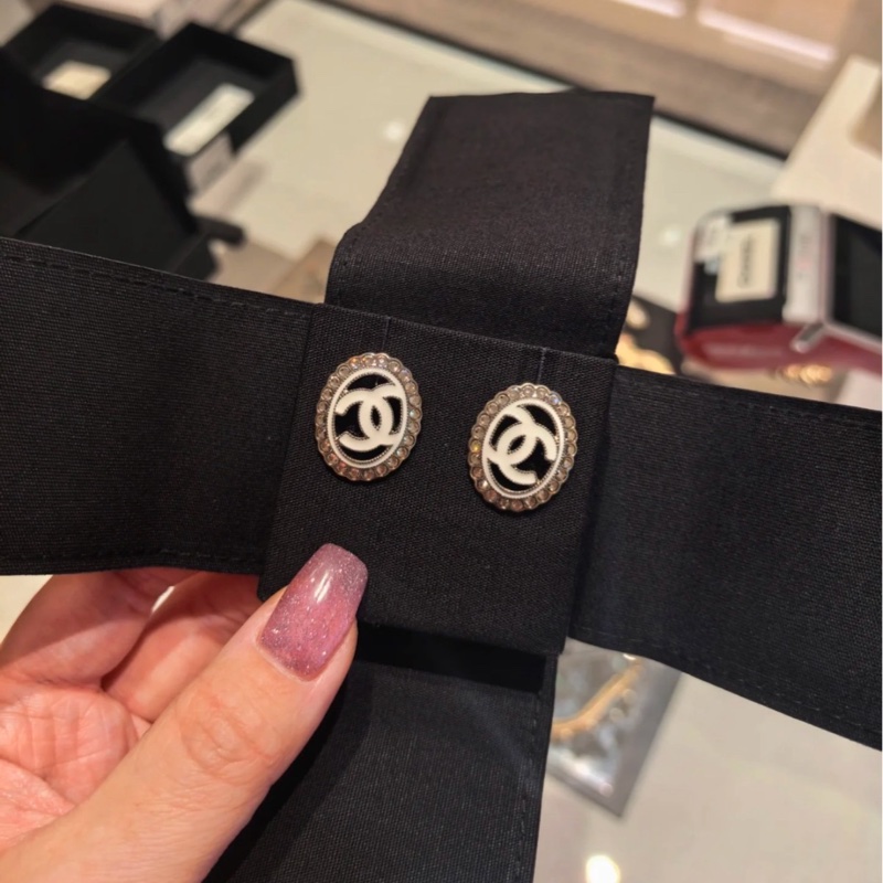💖Chanel 白色 帶鑽 耳環💖 全新全配 稀有美款-2