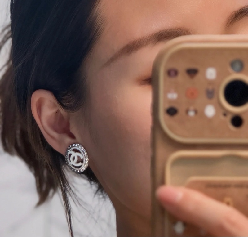💖Chanel 白色 帶鑽 耳環💖 全新全配 稀有美款-3