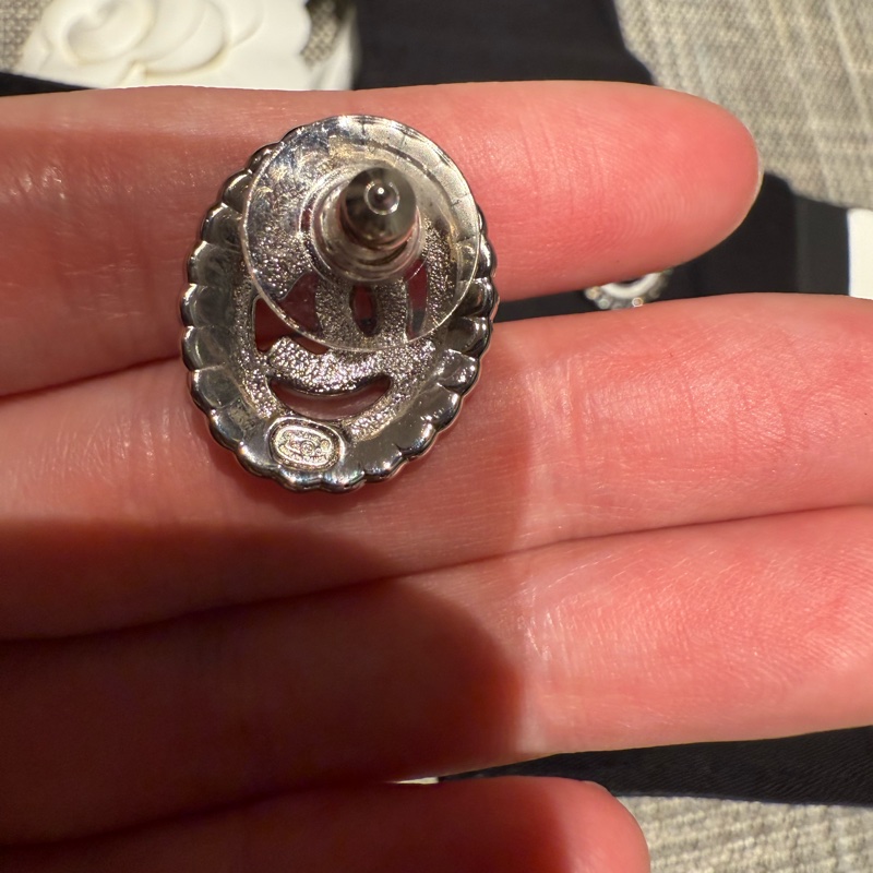 💖Chanel 白色 帶鑽 耳環💖 全新全配 稀有美款-5