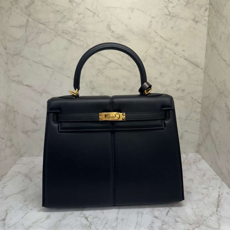 Hermes Padded KELLY 25 黑金屁股包U刻-0