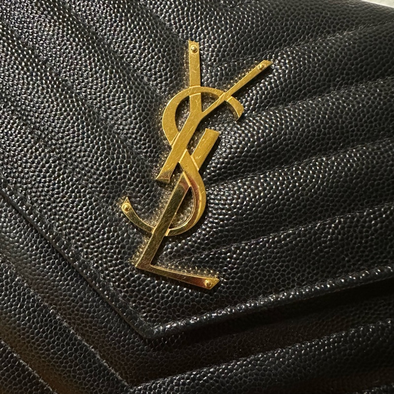 聖羅蘭YSL黑金魚子醬信封斜背包 山型紋 WOC鏈條包-1