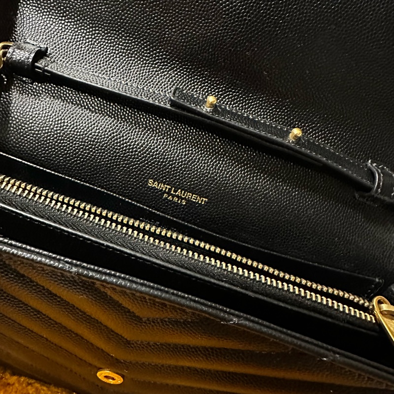聖羅蘭YSL黑金魚子醬信封斜背包 山型紋 WOC鏈條包-2