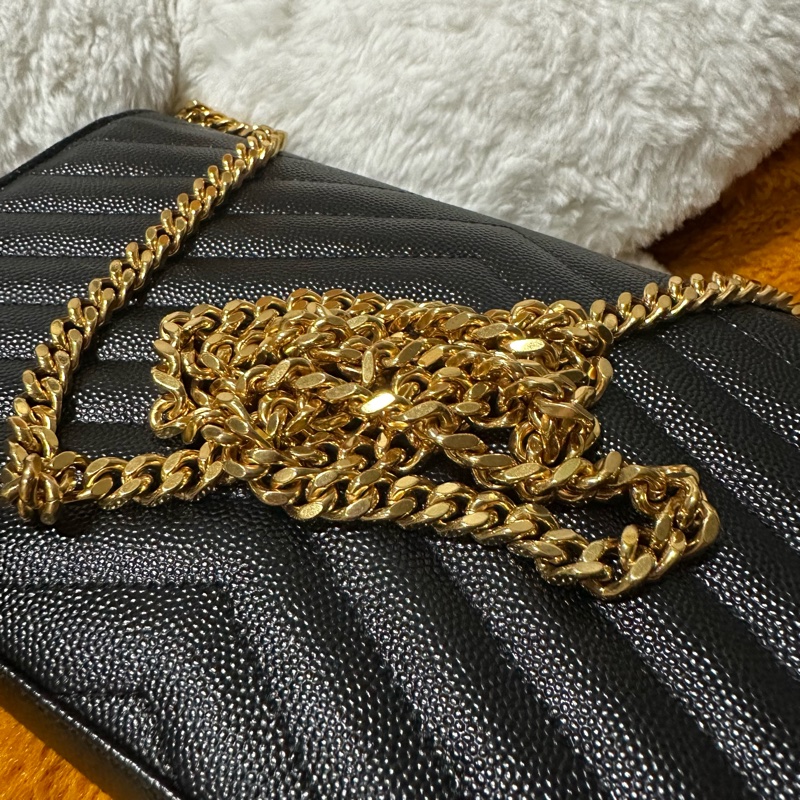 聖羅蘭YSL黑金魚子醬信封斜背包 山型紋 WOC鏈條包-4