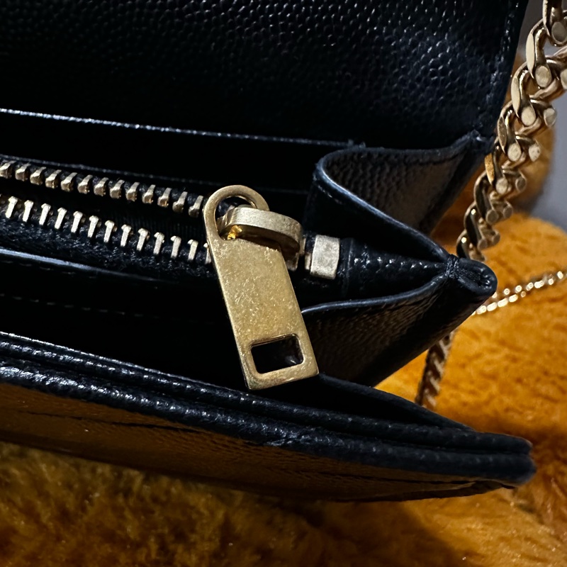 聖羅蘭YSL黑金魚子醬信封斜背包 山型紋 WOC鏈條包-5