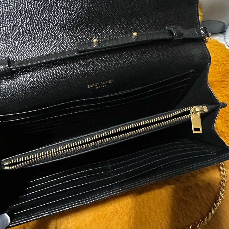 聖羅蘭YSL黑金魚子醬信封斜背包 山型紋 WOC鏈條包-10