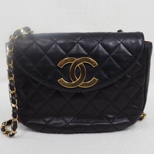 CHANEL 中古黑金菱格羊皮半月包-19