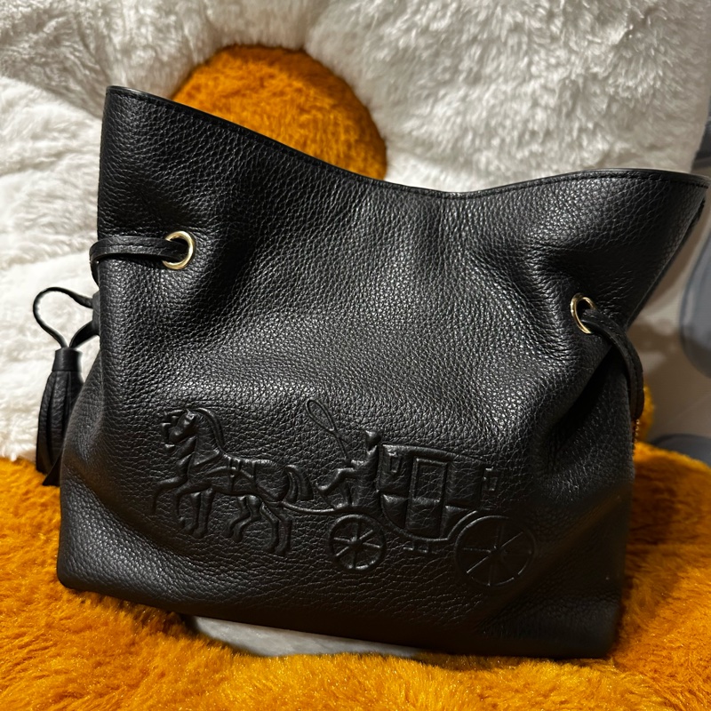 COACH Andy馬車LOGO壓印素面荔枝紋皮革福袋包/小福袋包-8