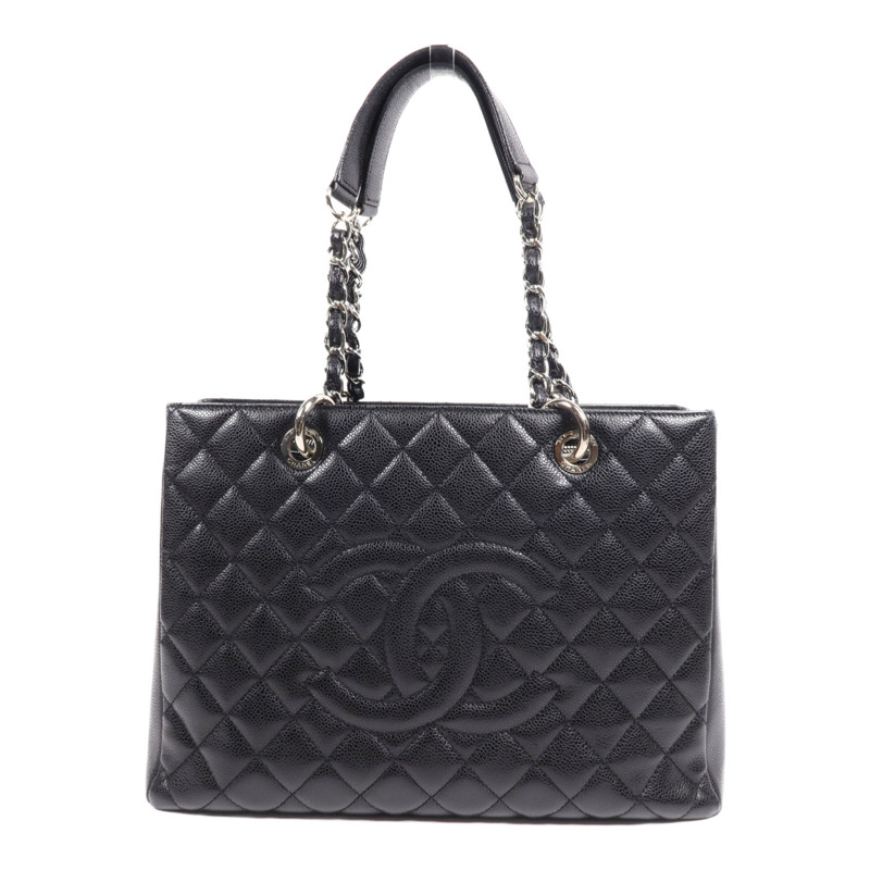 CHANEL 牛皮皮革GST Grand Shopping Tote Bag銀扣鏈帶肩背袋-0