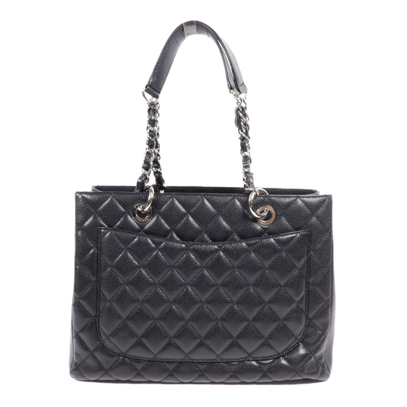 CHANEL 牛皮皮革GST Grand Shopping Tote Bag銀扣鏈帶肩背袋-1