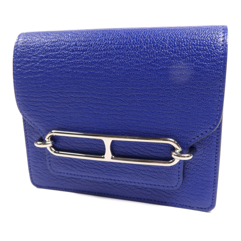 HERMES Chevre皮革Roulis Slim手拿包Bleu Electrique-2