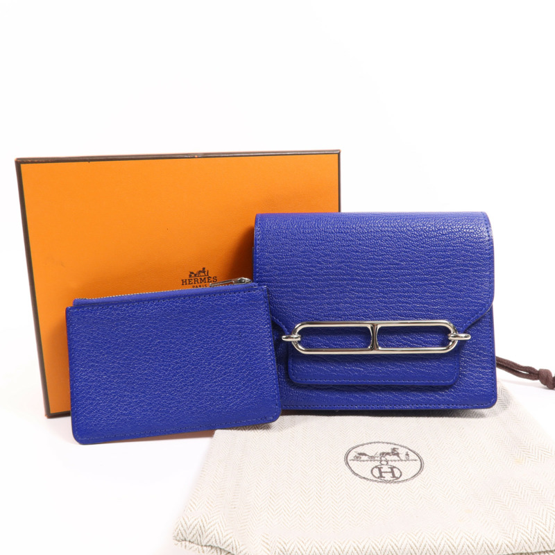 HERMES Chevre皮革Roulis Slim手拿包Bleu Electrique-8