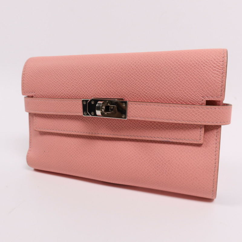 HERMES Epsom皮革Kelly Wallet銀扣長錢包Rose Confetti-2