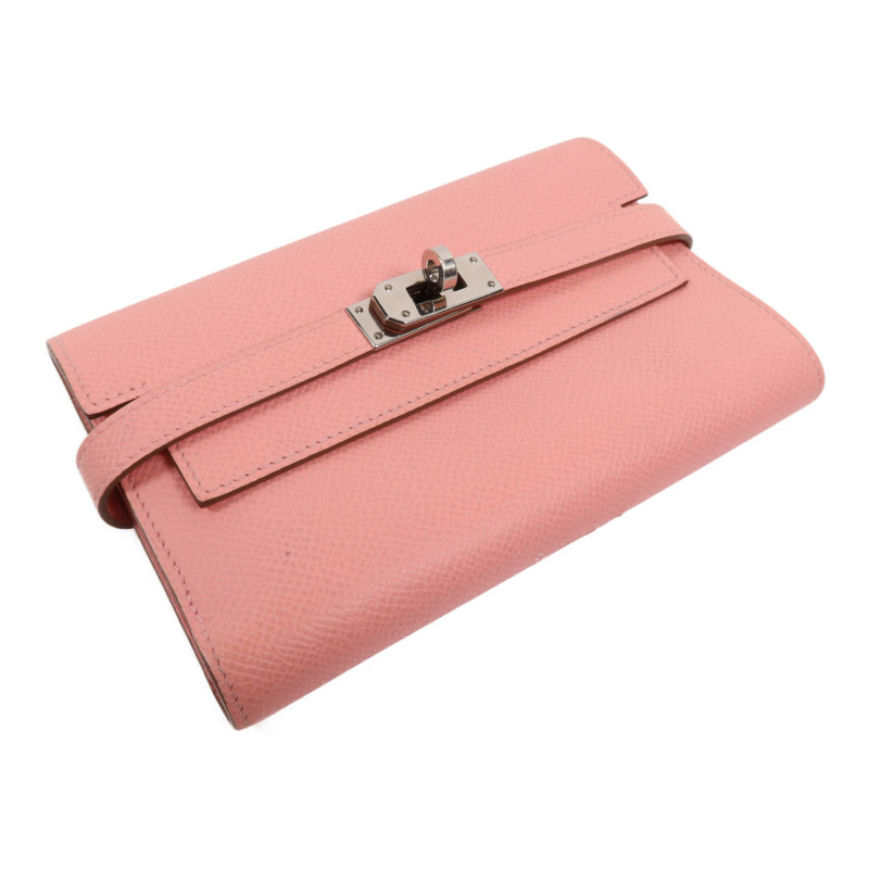 HERMES Epsom皮革Kelly Wallet銀扣長錢包Rose Confetti-3