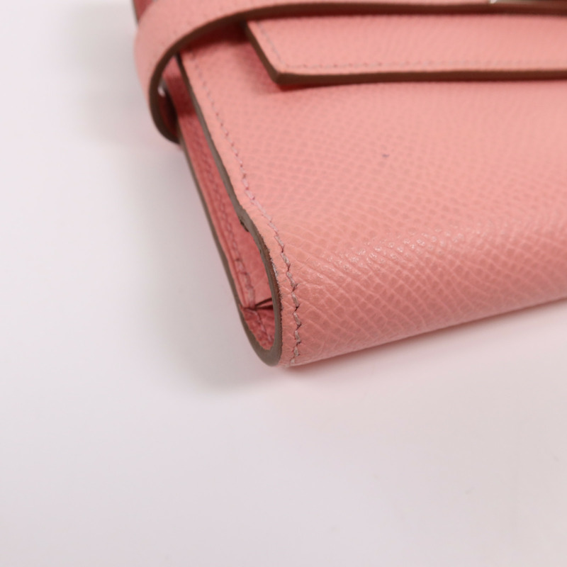 HERMES Epsom皮革Kelly Wallet銀扣長錢包Rose Confetti-6
