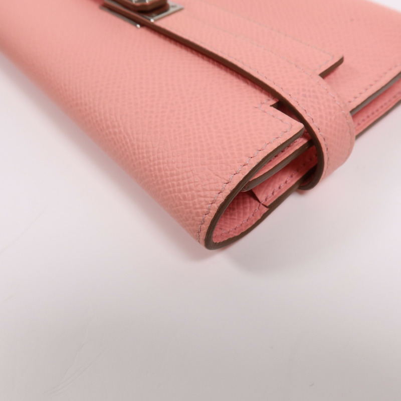HERMES Epsom皮革Kelly Wallet銀扣長錢包Rose Confetti-8