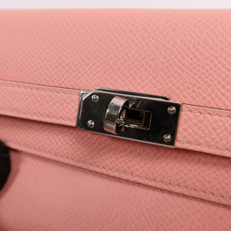 HERMES Epsom皮革Kelly Wallet銀扣長錢包Rose Confetti-9