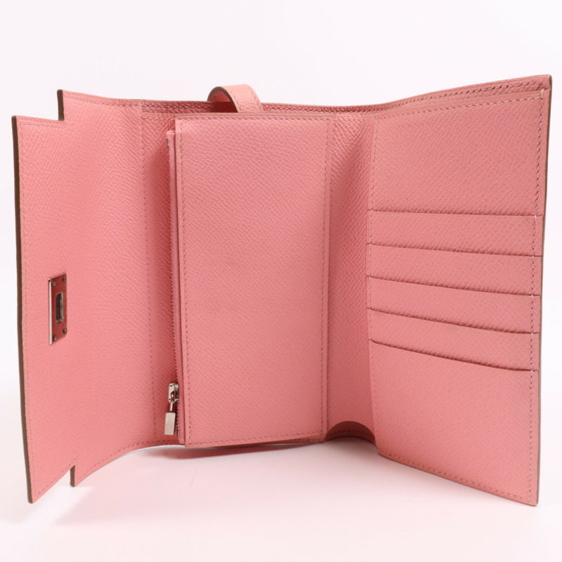HERMES Epsom皮革Kelly Wallet銀扣長錢包Rose Confetti-10
