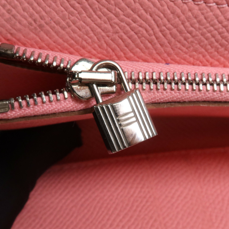 HERMES Epsom皮革Kelly Wallet銀扣長錢包Rose Confetti-12