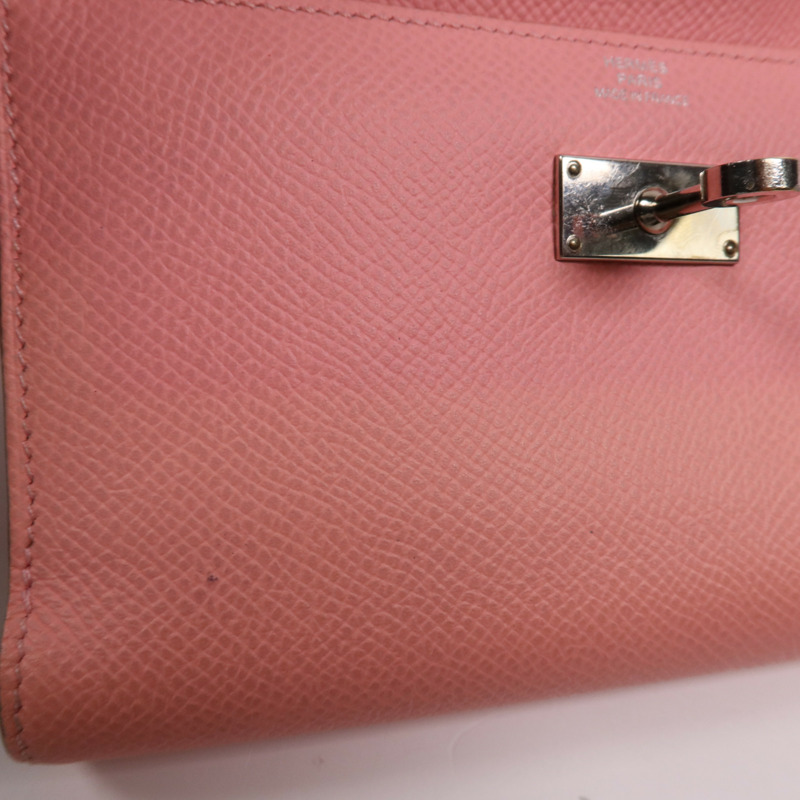 HERMES Epsom皮革Kelly Wallet銀扣長錢包Rose Confetti-15