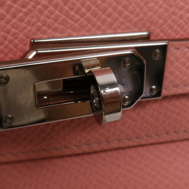 HERMES Epsom皮革Kelly Wallet銀扣長錢包Rose Confetti-16