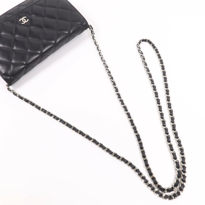 CHANEL 羊皮皮革WOC Wallet On Chain銀扣鏈帶肩背袋-9