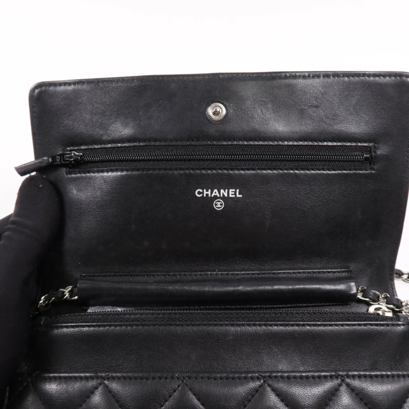 CHANEL 羊皮皮革WOC Wallet On Chain銀扣鏈帶肩背袋-10