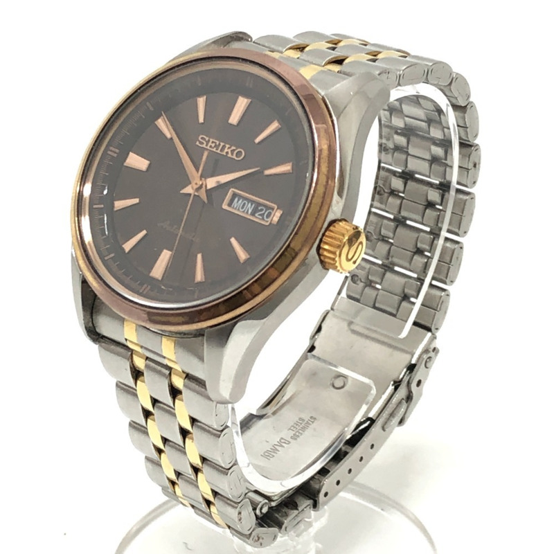 精工 Presage 男士圓形腕錶，4R36-03H0，棕色錶盤，自動機械，不鏽鋼錶殼，鍍金，銀色-1