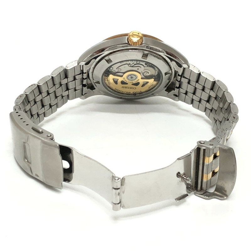 精工 Presage 男士圓形腕錶，4R36-03H0，棕色錶盤，自動機械，不鏽鋼錶殼，鍍金，銀色-5