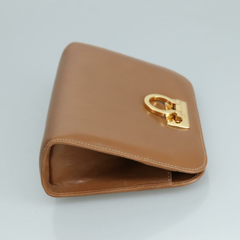 【日本直送】Salvatore Ferragamo Gancini 手拿包 皮革 棕色 金色 正品 90902-3