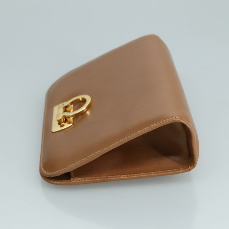 【日本直送】Salvatore Ferragamo Gancini 手拿包 皮革 棕色 金色 正品 90902-4