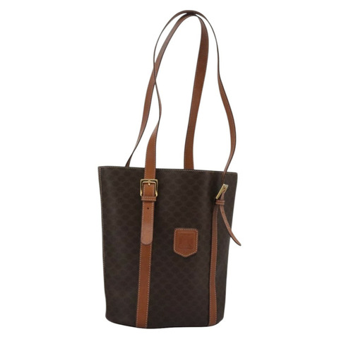 CELINE Macadam帆布肩背包 PVC皮革 棕色 金色 正品 96725