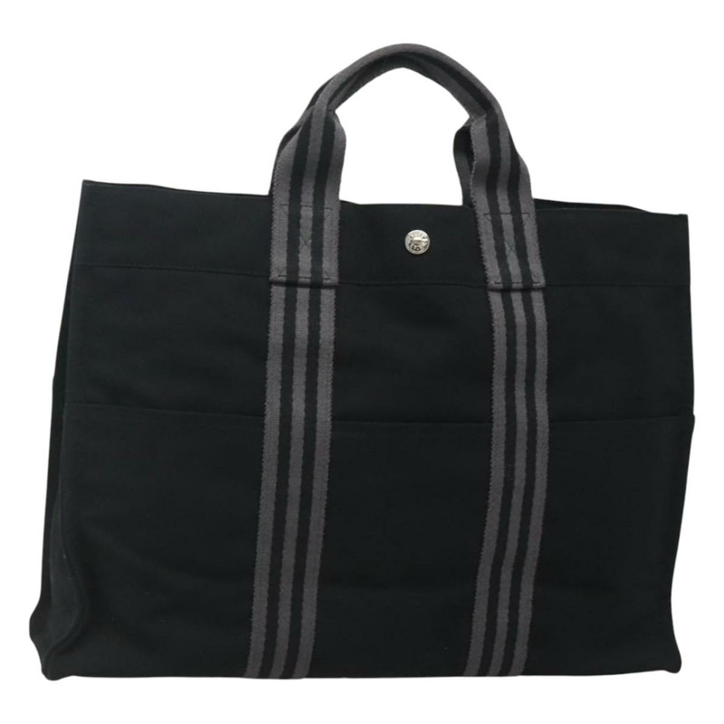 【日本直送】愛馬仕 Fourre Tout MM 手袋 帆布 黑色 銀色 正品 119846-0