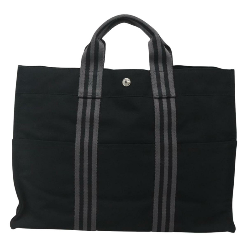 【日本直送】愛馬仕 Fourre Tout MM 手袋 帆布 黑色 銀色 正品 119846-12