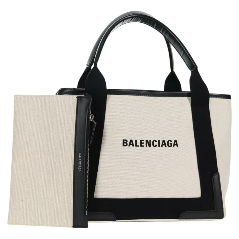 【日本直送】BALENCIAGA 海軍藍 Cabas S 手袋 帆布 皮革 白色 黑色 339933 正品 BA6186M-0