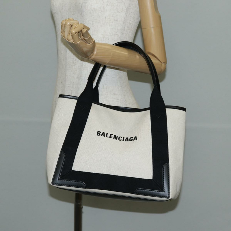 【日本直送】BALENCIAGA 海軍藍 Cabas S 手袋 帆布 皮革 白色 黑色 339933 正品 BA6186M-26