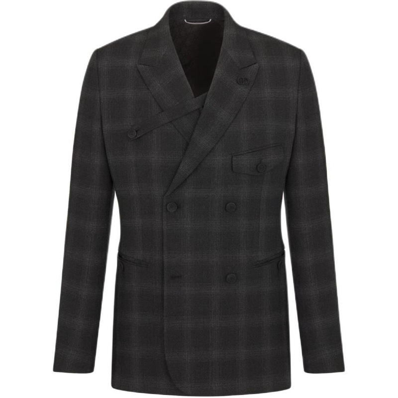 Dior charcoal grey checks tailored jacket 50 西裝外套-0