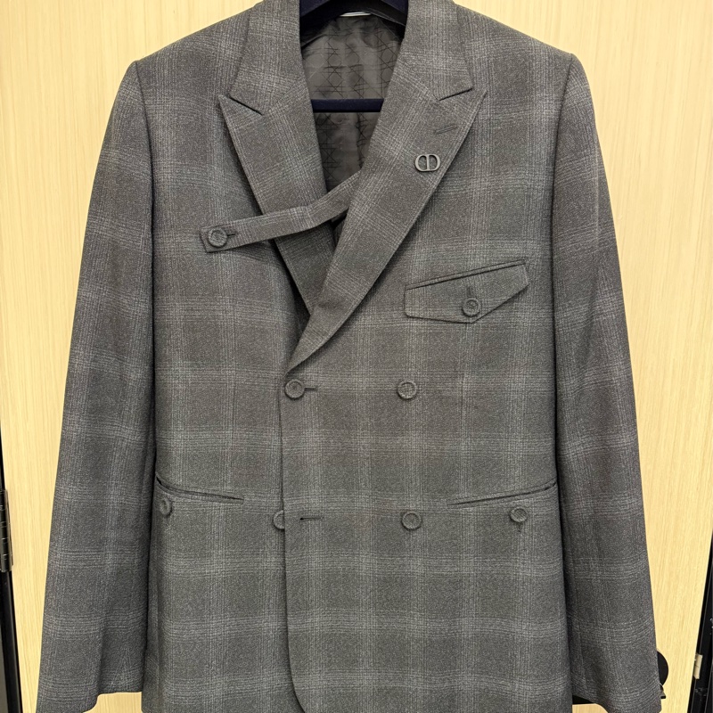 Dior charcoal grey checks tailored jacket 50 西裝外套-1