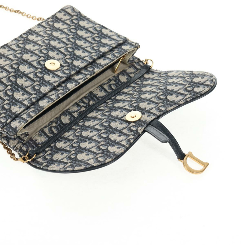【日本直送】Christian Dior Oblique Trotter 帆布鏈條單肩包 海軍藍 金色 正品 139042M-9