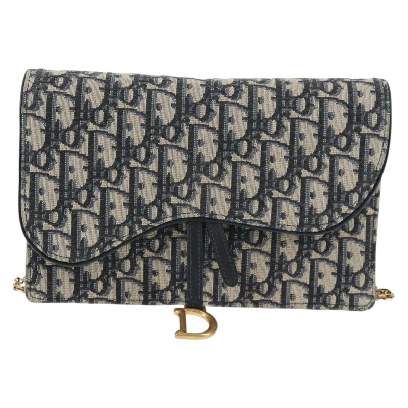 【日本直送】Christian Dior Oblique Trotter 帆布鏈條單肩包 海軍藍 金色 正品 139042M-12