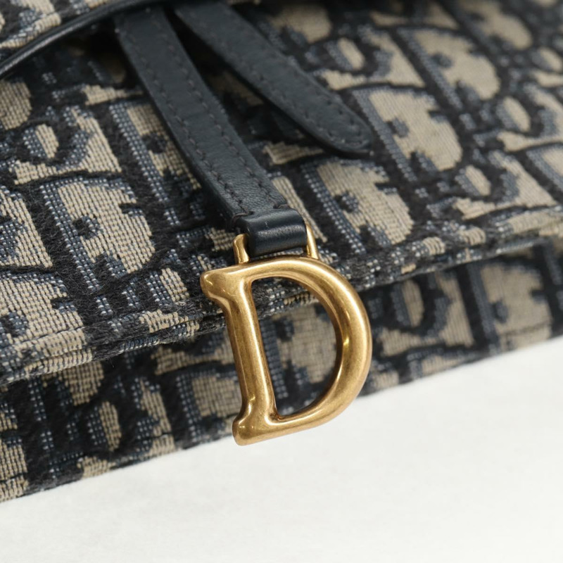 【日本直送】Christian Dior Oblique Trotter 帆布鏈條單肩包 海軍藍 金色 正品 139042M-17