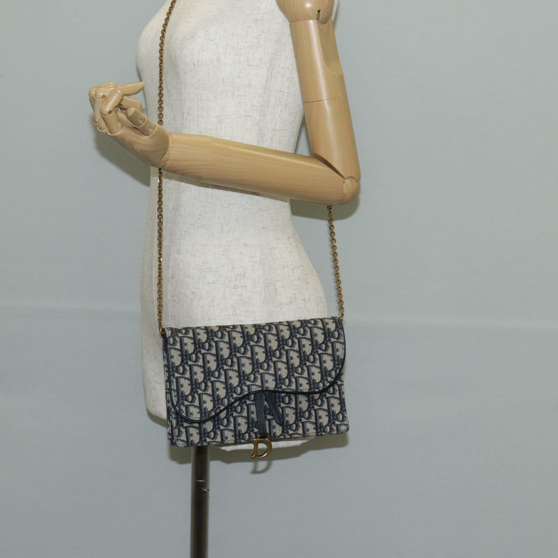 【日本直送】Christian Dior Oblique Trotter 帆布鏈條單肩包 海軍藍 金色 正品 139042M-24