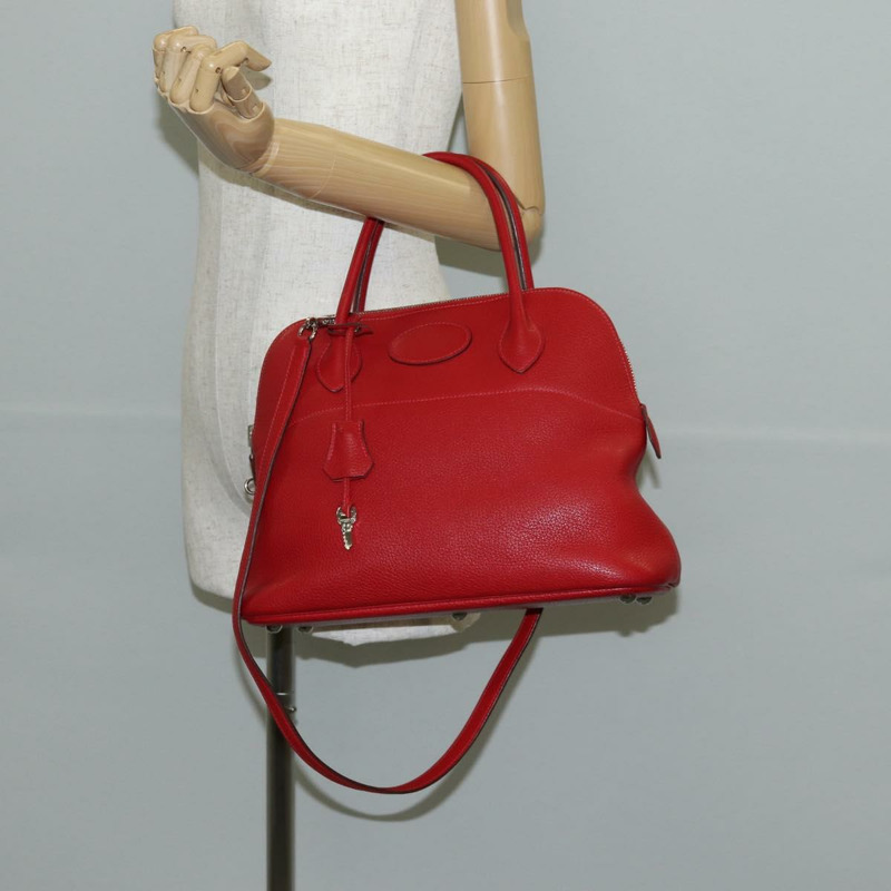 【日本直送】愛馬仕 Bolide 31 手提包 Taurillon 皮革 紅色銀色 正品 142568M-27