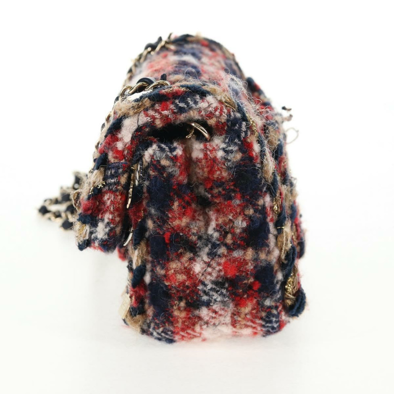 【日本直送】香奈兒 (CHANEL) 菱格紋鏈條肩背包，紅色斜紋軟呢，金色雙C標誌，貨號 142564M-2