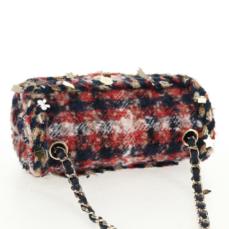 【日本直送】香奈兒 (CHANEL) 菱格紋鏈條肩背包，紅色斜紋軟呢，金色雙C標誌，貨號 142564M-5