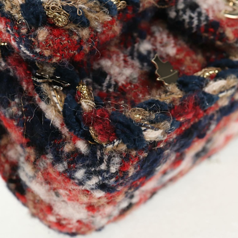 【日本直送】香奈兒 (CHANEL) 菱格紋鏈條肩背包，紅色斜紋軟呢，金色雙C標誌，貨號 142564M-16