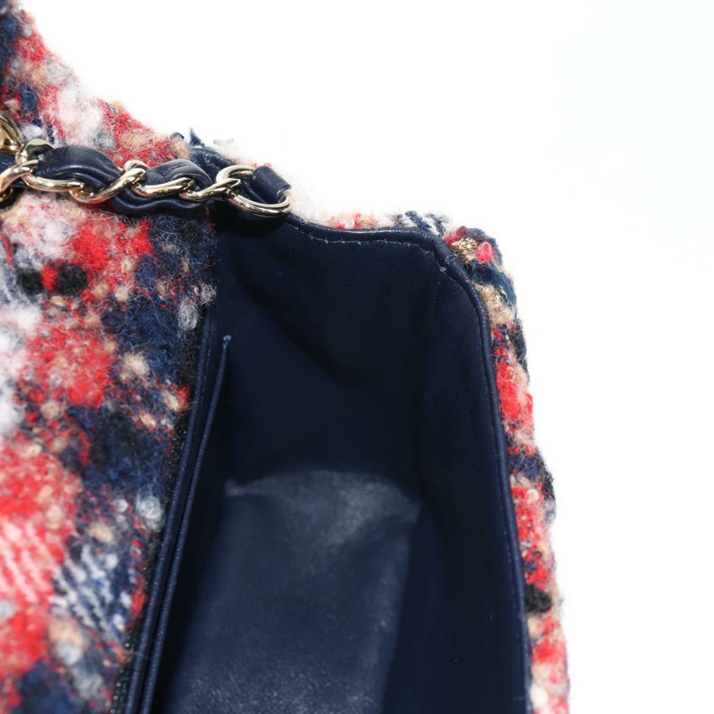 【日本直送】香奈兒 (CHANEL) 菱格紋鏈條肩背包，紅色斜紋軟呢，金色雙C標誌，貨號 142564M-25