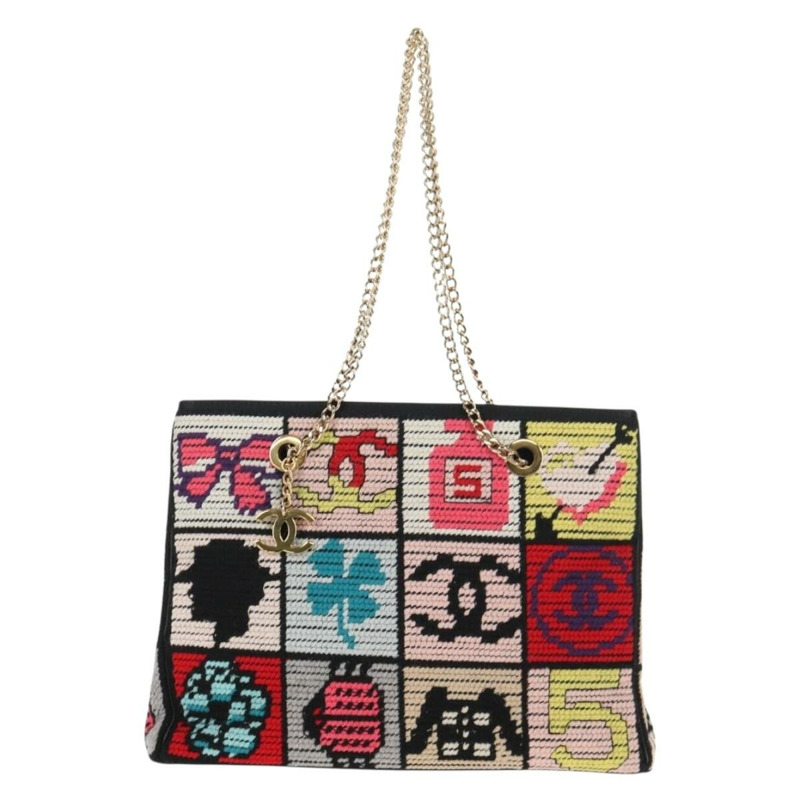 【日本直送】香奈兒鏈標誌圖案手袋，羊毛皮革材質，多色金色雙C標誌，正品編號130674M-12