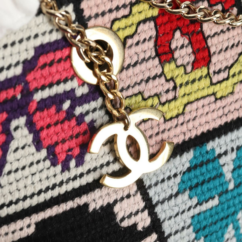 【日本直送】香奈兒鏈標誌圖案手袋，羊毛皮革材質，多色金色雙C標誌，正品編號130674M-18