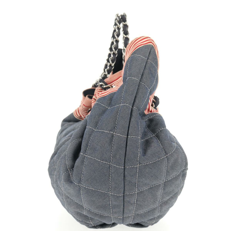 【日本直送】香奈兒鏈條手提包 牛仔藍 銀色 CC 標誌 Auth 142514V-3