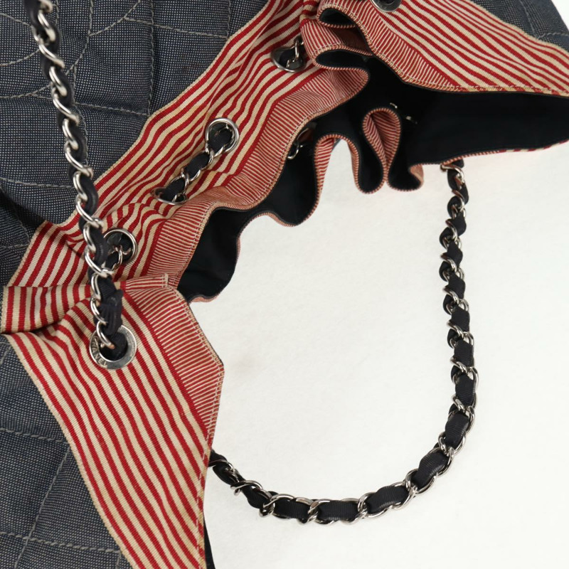 【日本直送】香奈兒鏈條手提包 牛仔藍 銀色 CC 標誌 Auth 142514V-6